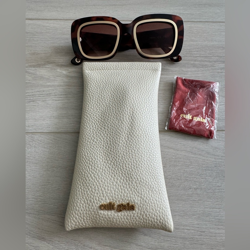 Cult Gaia Meira Tortoiseshell & Gold Sunglasses with case and cleaning cloth